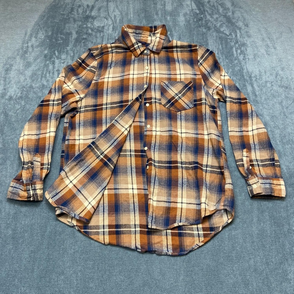 Aeropostale Shirt Mens Large Beige Blue Plaid Cotton Casual Button Up Outdoor
